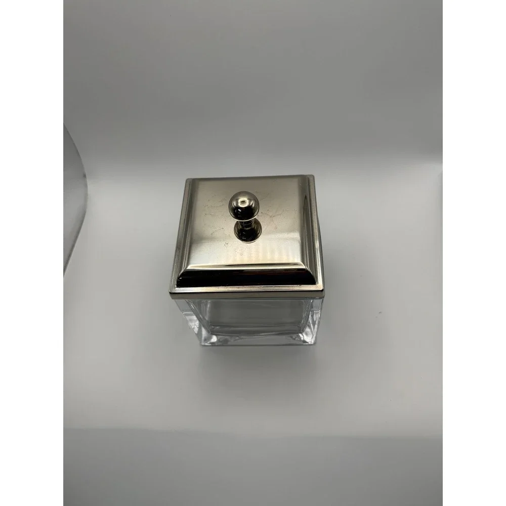 Modern Square Clear Glass Apothecary Canister Polished Silver Metal Lid